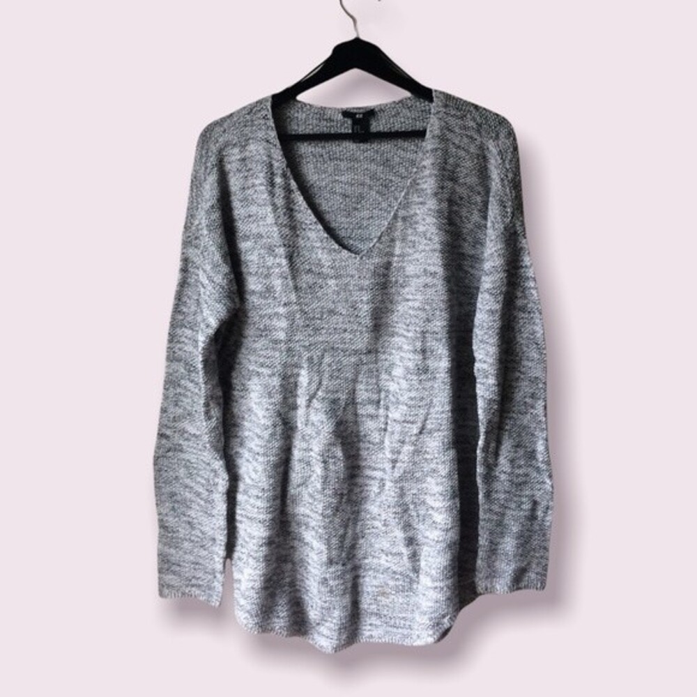 Gray Cute Oversized V-neck Sweater